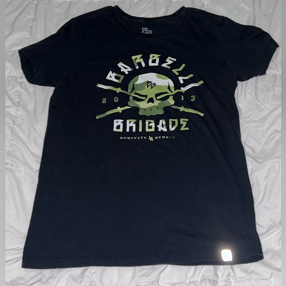 Barbell Brigade Mens T-Shirt Medium Camouflage Skull Short Sleeve Black Camo USA